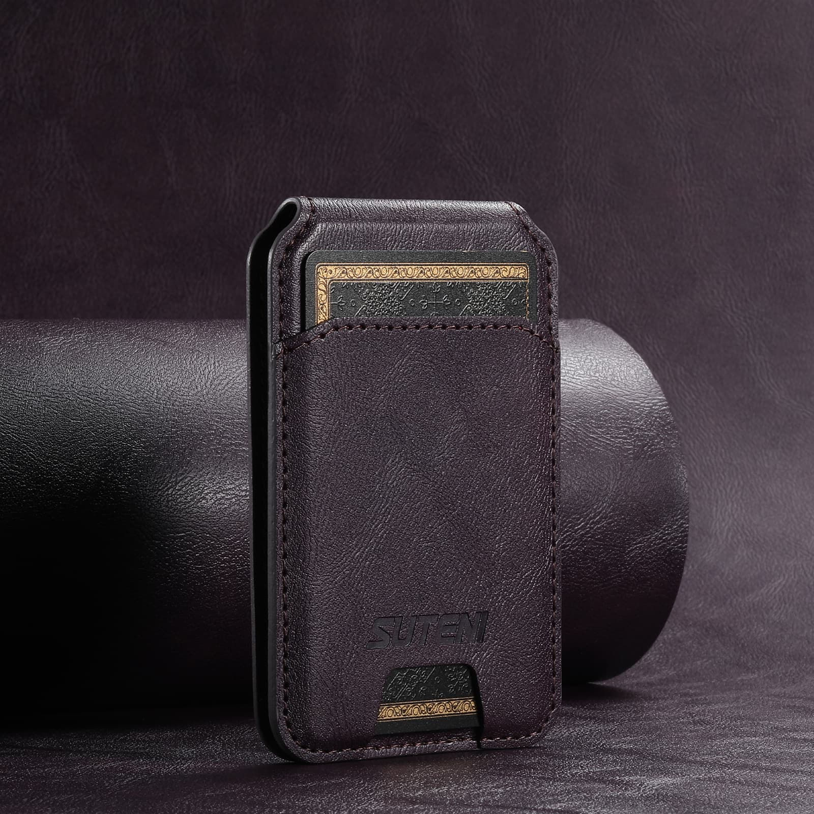 Purple Slim Magnetic Wallet with Kickstand for MagSafe - PU Leather Card