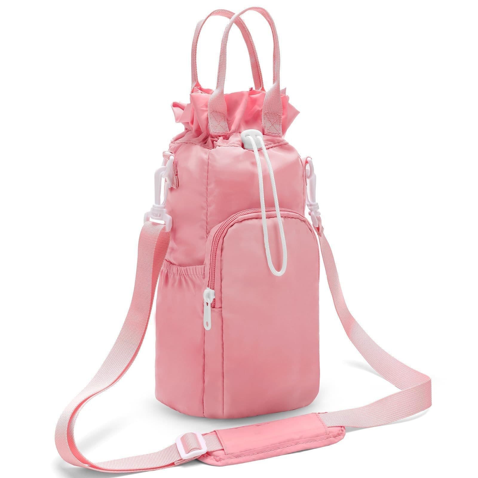 Pink Protective Crossbody Water Bottle Holder with Pockets - Pink Bottle