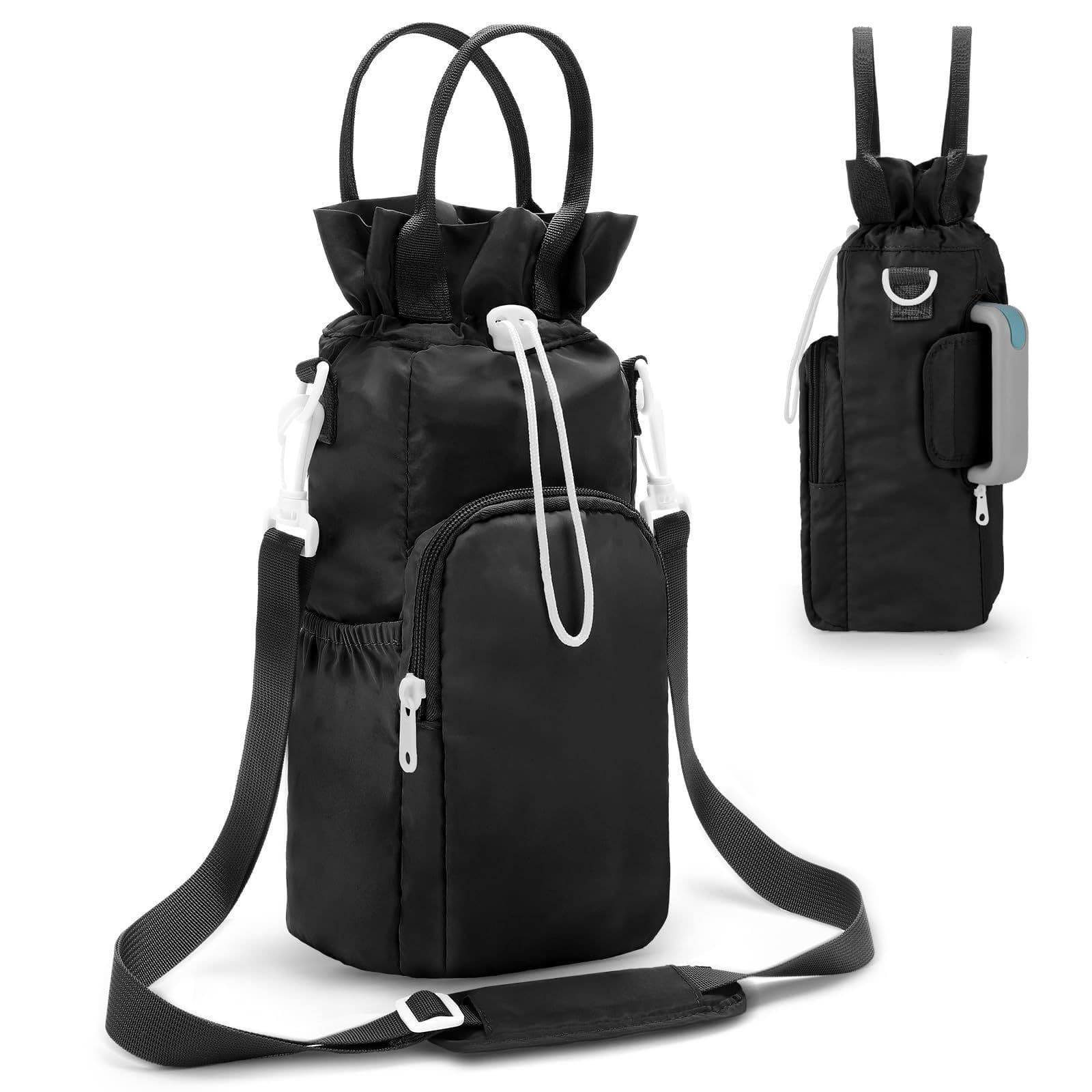 Black Protective Crossbody Water Bottle Holder with Pockets - Black Bottle