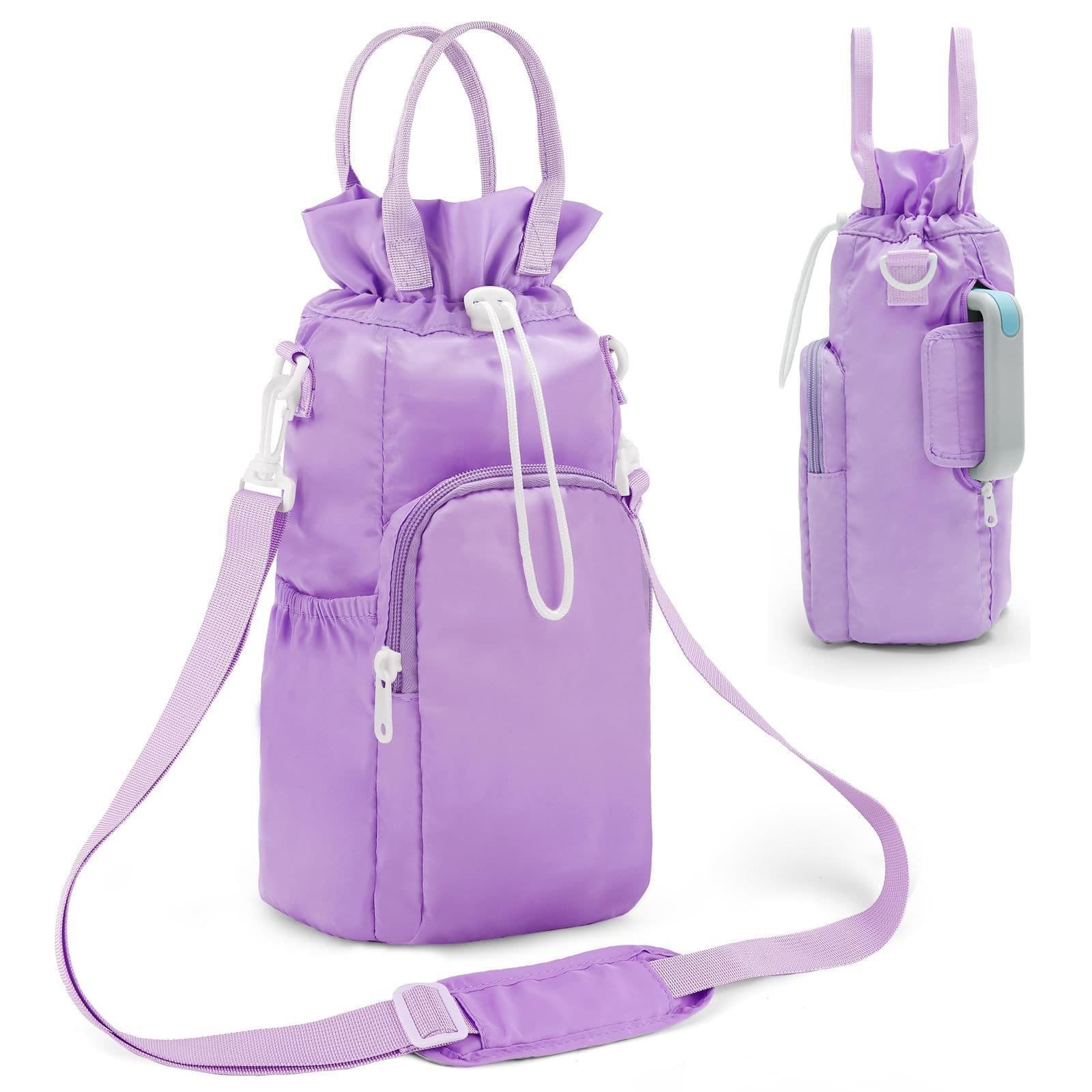 Purple Protective Crossbody Water Bottle Holder with Pockets, Fits 40oz