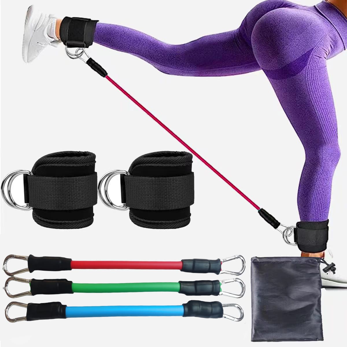 Red-blue-green Silver SnapResistance Bands Set with Ankle Straps - 10-30lbs