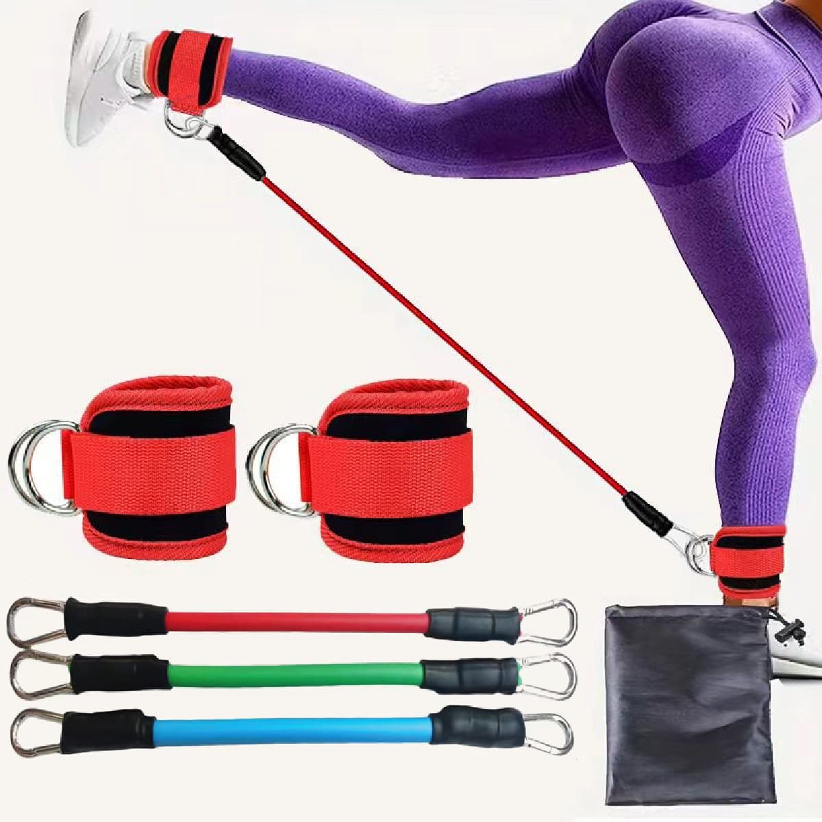 Red Silver SnapResistance Bands Set with Ankle Straps for Glute - 10-30lbs