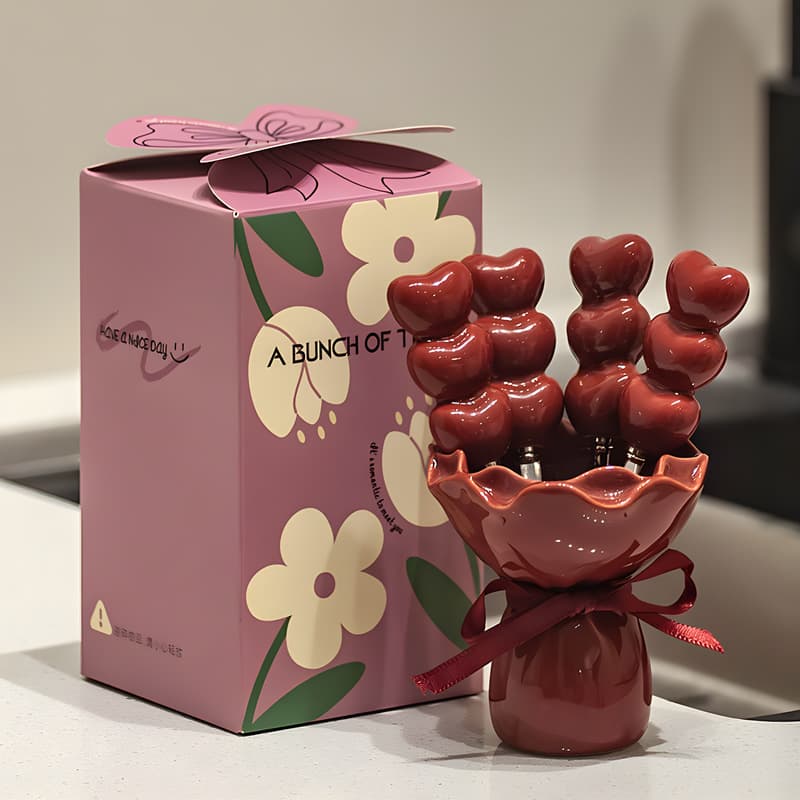 Red Dessert & Fruit Forks with Ceramic Storage Jar - High-Value Creative
