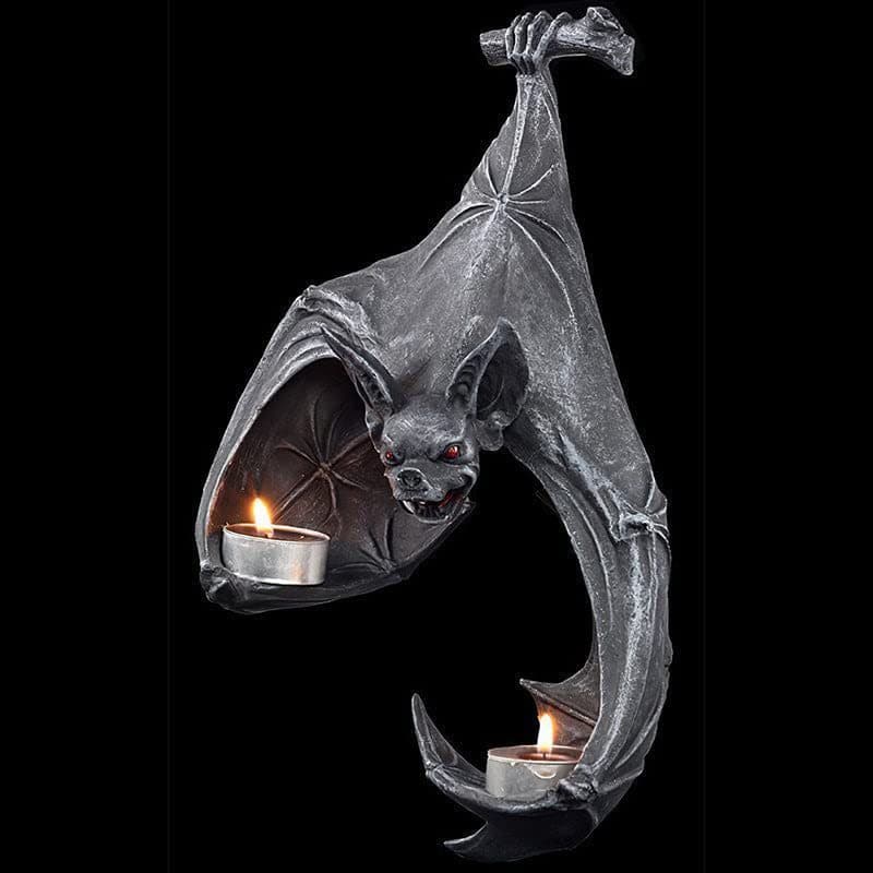 Gothic Bat Wall Tealight Holder - Resin Decor for Spooky - 16.5 × 12 × 22 cm