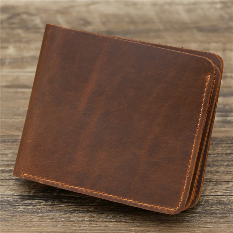 Red Brown Men's Crazy Horse Leather Wallet - 11.5 × 2 × 9.5 cm, 120g