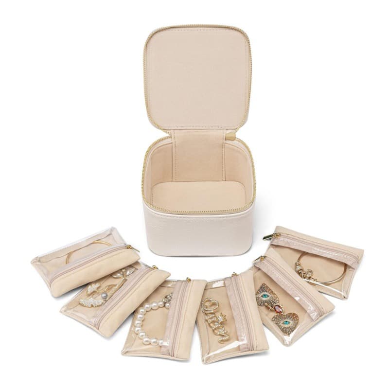 Leather Jewelry Box - Necklace, Ring & Earring - 4.7x4.7x2.9 inches