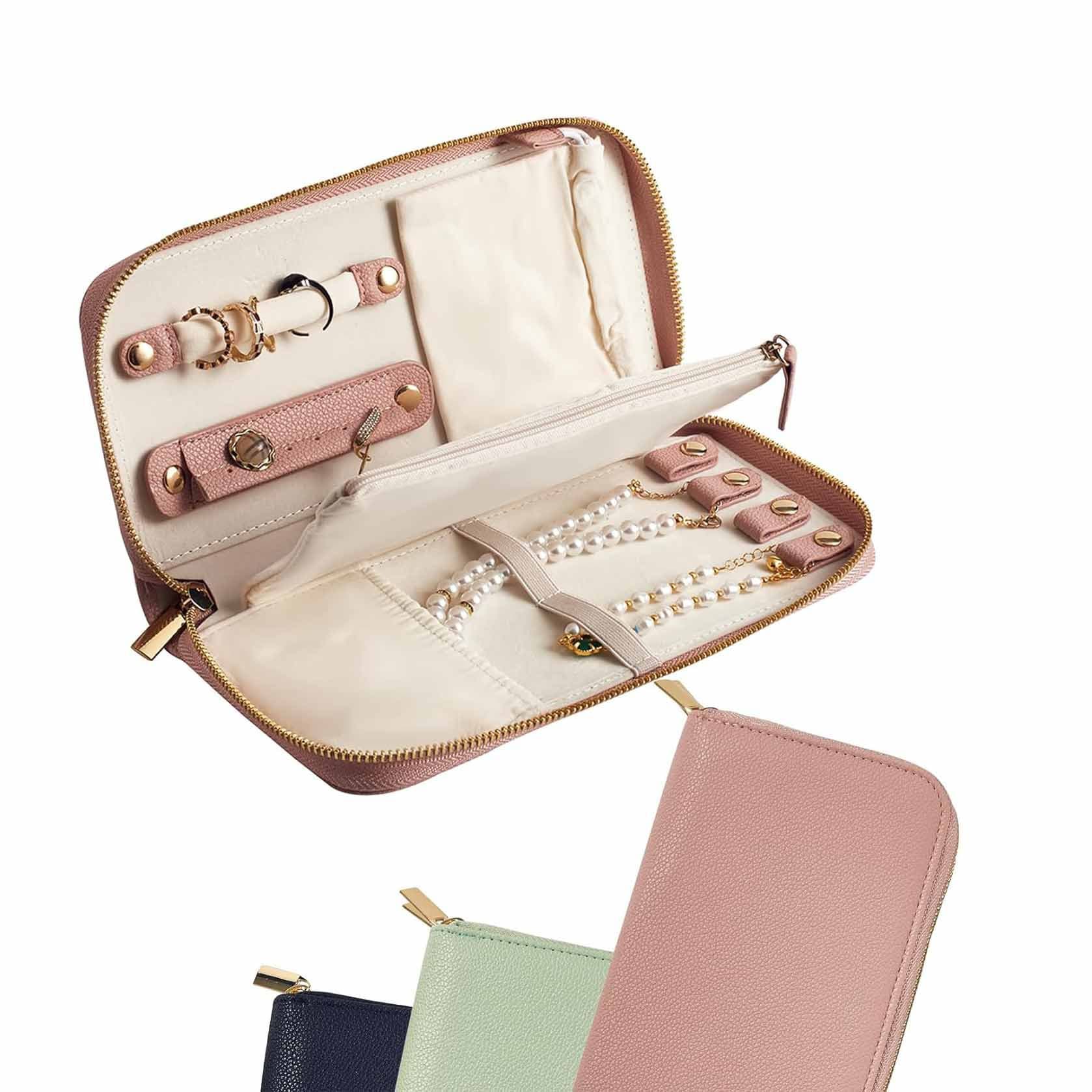 Pink Portable Travel Jewelry Organizer - Anti-Tangle - 24.9 × 11.4 cm