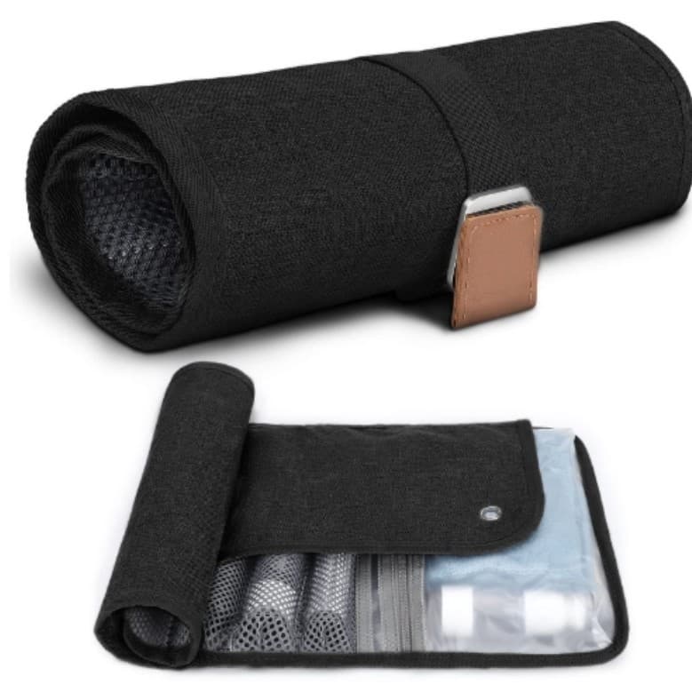 Black Men's PU Leather Toiletry Bag - Waterproof Travel Organizer