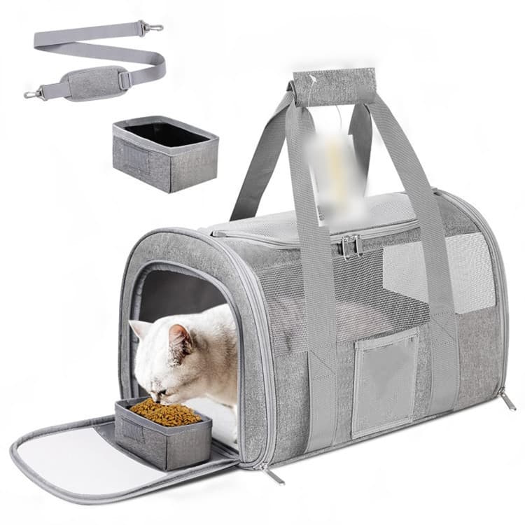 Grey Large Cat & Small Dog Carrier - Soft-Sided, Foldable - 43 × 30 × 28 cm