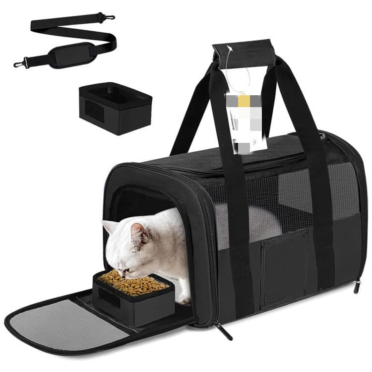 Black Large Cat & Small Dog Carrier - Soft-Sided, Foldable - 43 × 30 × 28 cm