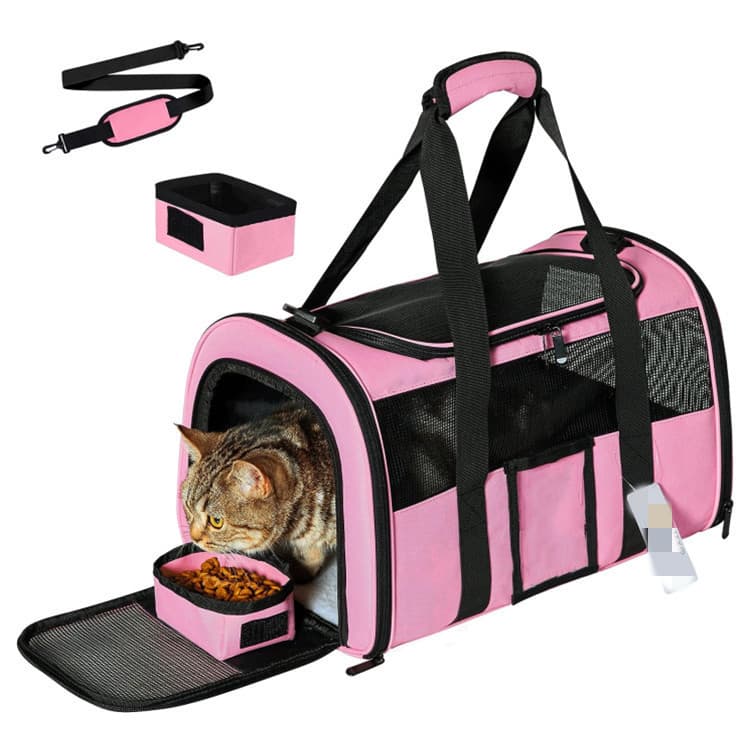Pink Large Cat & Small Dog Carrier - Soft-Sided, Foldable - 43 × 30 × 28 cm