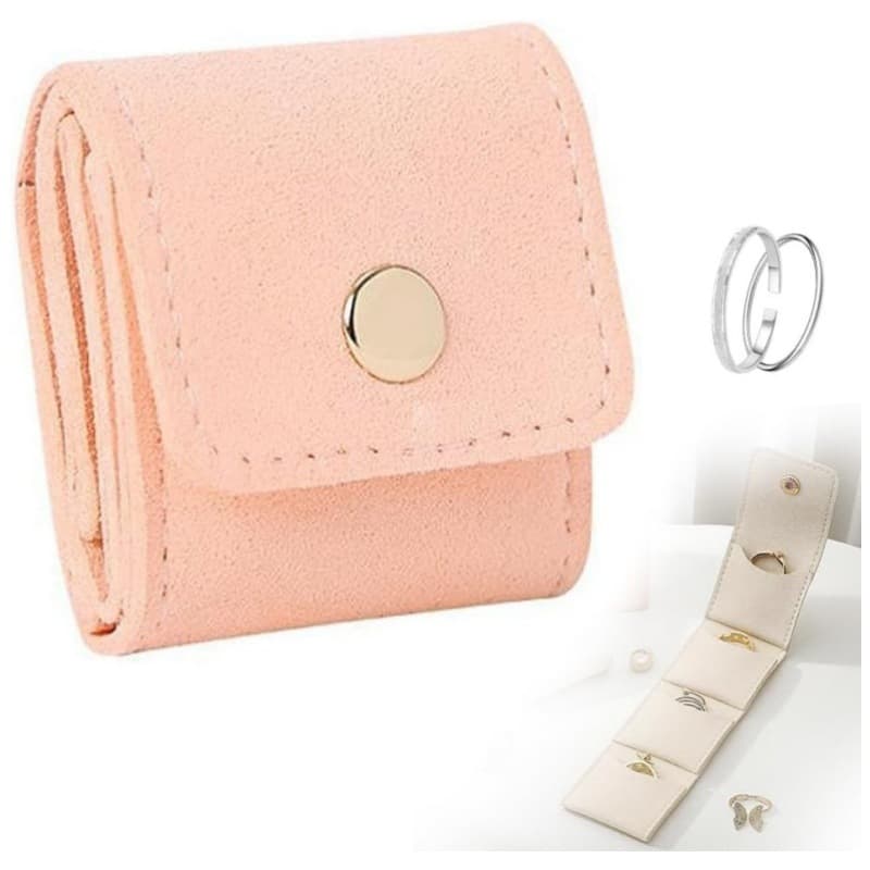 Pink Portable Mini Jewelry Pouch Soft Velvet Travel Organizer for Rings