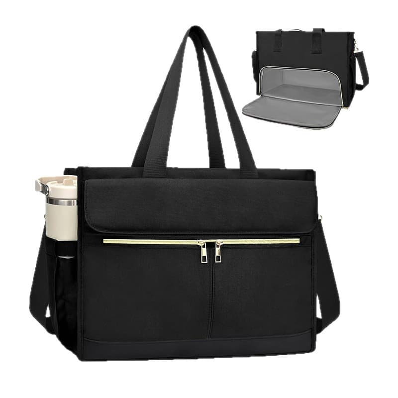Black Large Capacity Insulated Lunch Tote Bag with Shoulder Strap Leakproof