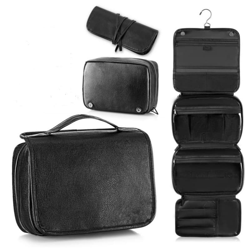 Black Large Hanging Toiletry Bag Waterproof Leather Travel Organiser 4