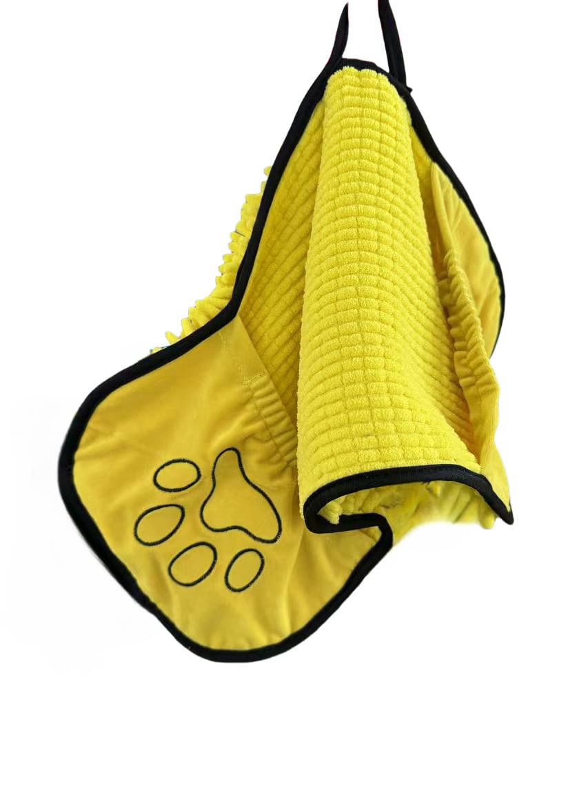 Yellow Super Absorbent Pet Drying Towel with Hand Pockets Soft Chenille