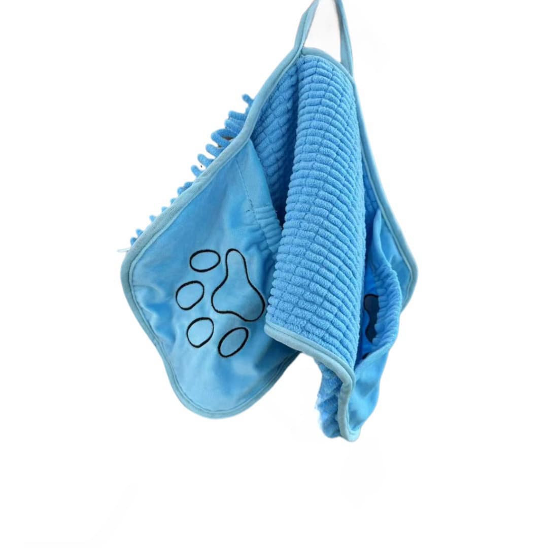 Blue Super Absorbent Pet Drying Towel with Hand Pockets Soft Chenille