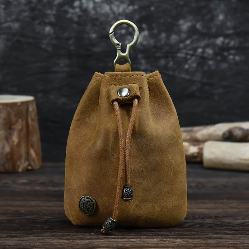 Light Brown Vintage Crazy Horse Leather Coin Purse Handmade - Light Handmade