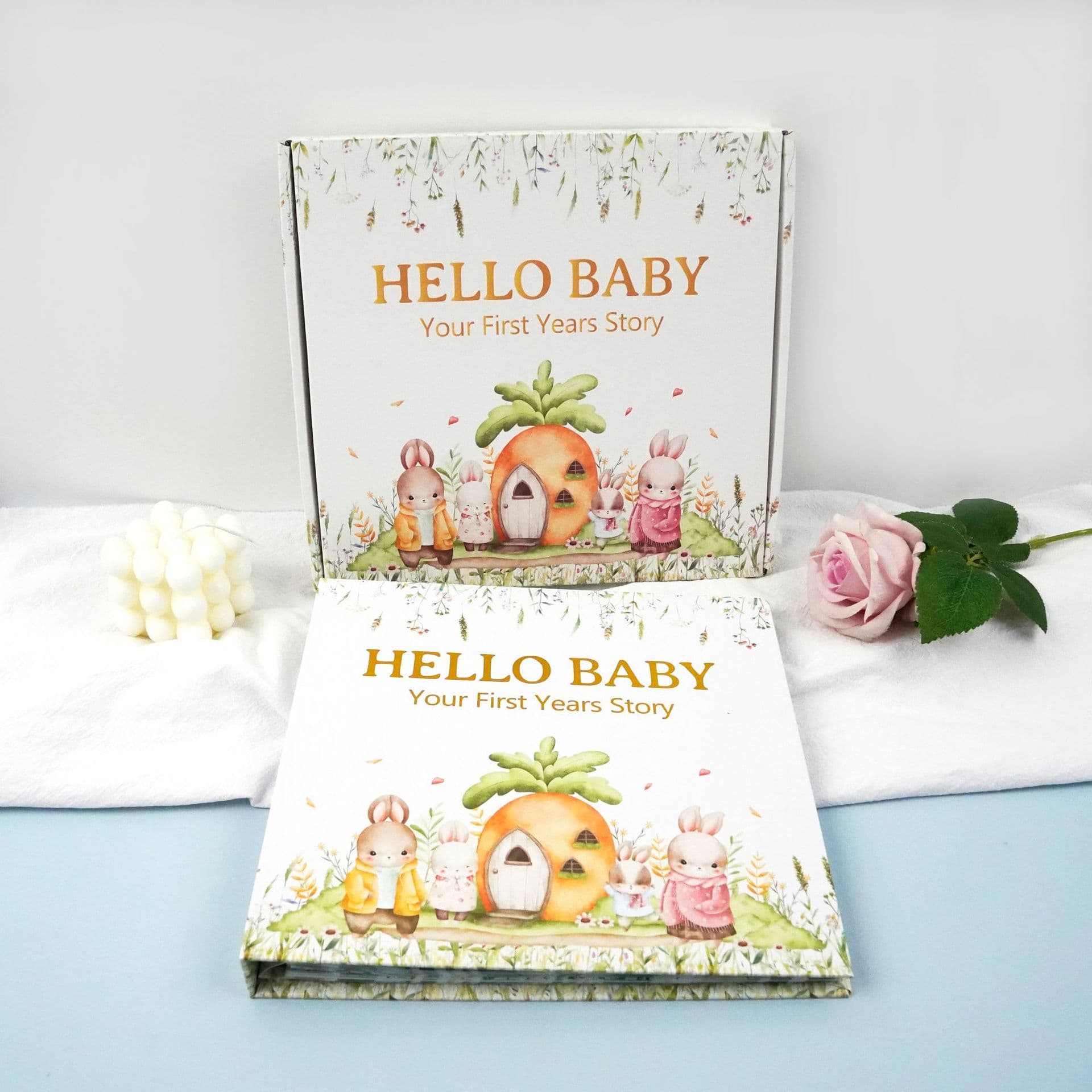 Bunny Printed Baby Memory Book with Gift Box Hardcover Milestone Journal