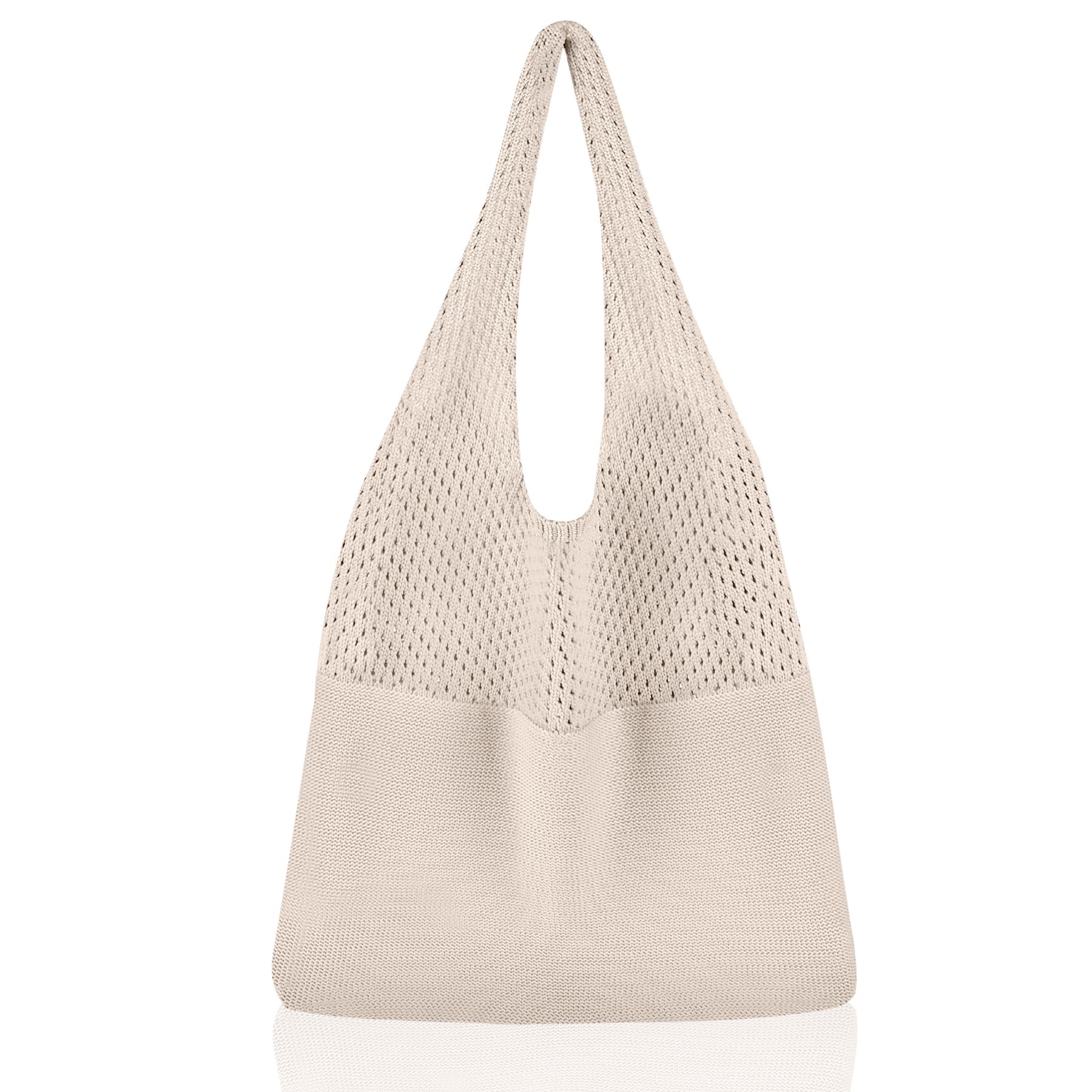 Beige Women's Large Mesh Beach Tote Bag Boho Crochet Shoulder Shopper