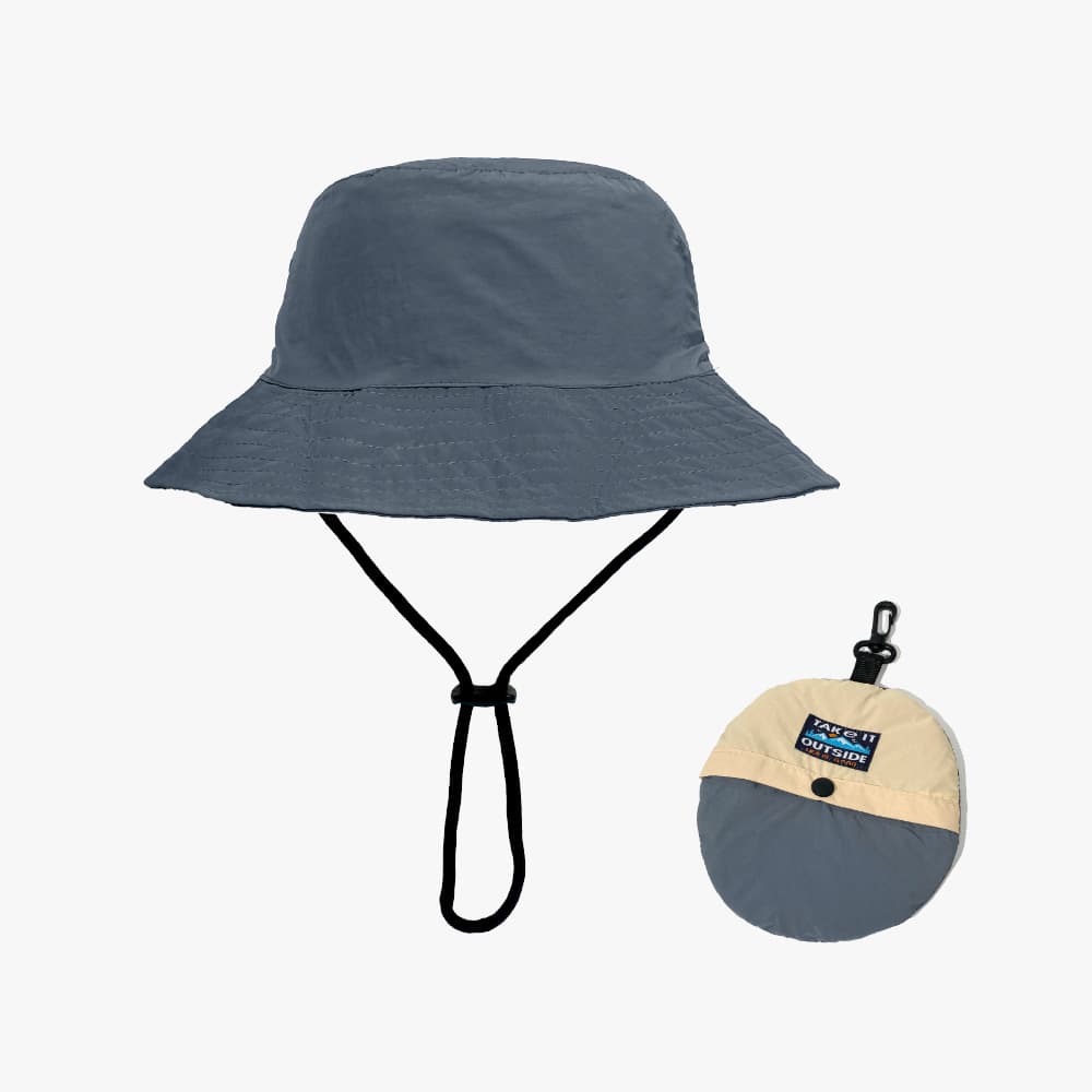 Grey Foldable Waterproof Bucket Hat Packable Sun Cap Wide Brim