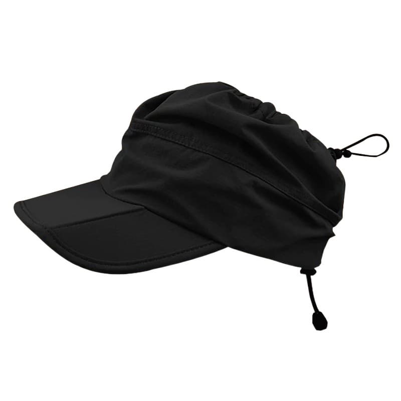 Black Women's Foldable Sun Visor Cap Quick Dry Packable Empty - Black Cap