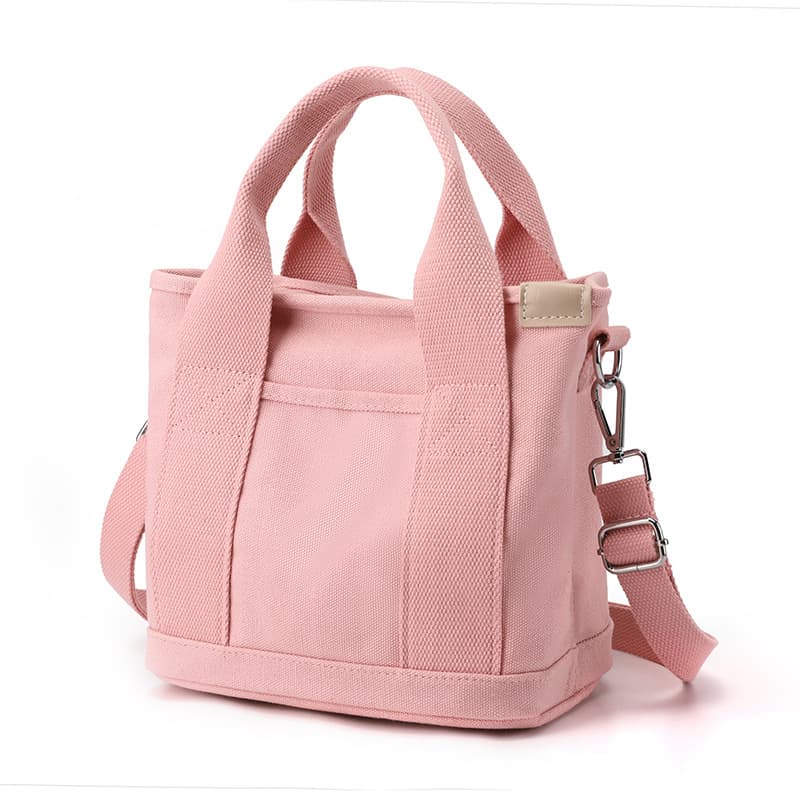 Pink Small Canvas Tote Bag Crossbody Lunch Handbag - Pink Crossbody
