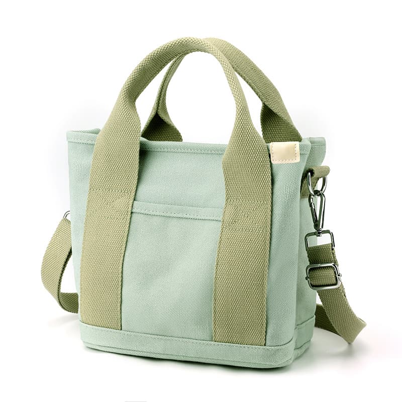 Green Small Canvas Tote Bag Crossbody Lunch Handbag with Adjustable Strap