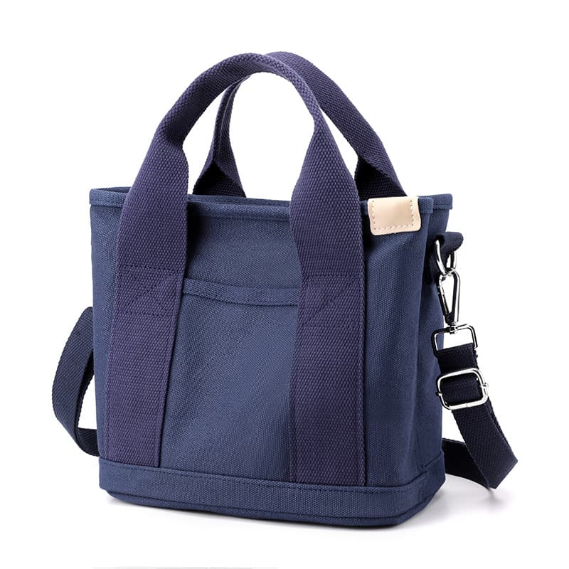 Navy Blue Small Canvas Tote Bag Crossbody Lunch Handbag with Adjustable