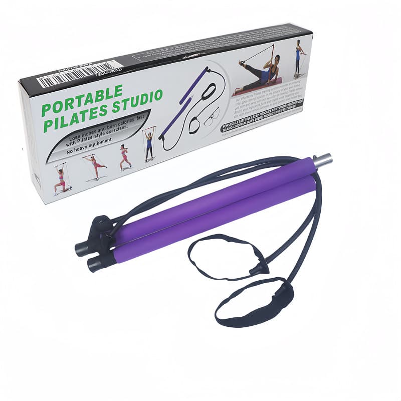 Purple Portable Pilates Bar Kit with Resistance Bands Detachable Toning