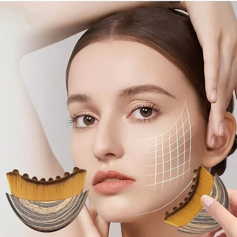 Two-piece Facial Contour and Massage Brush with Storage Case - Wood Pattern