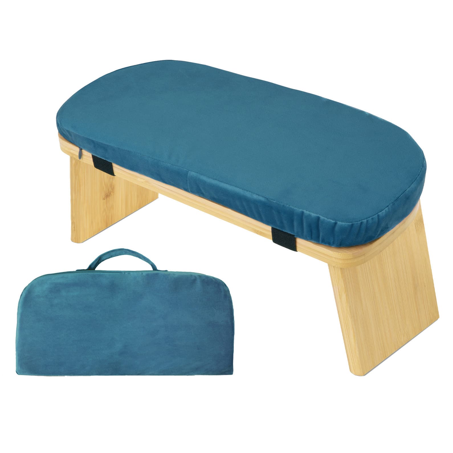 Blue Foldable Wooden Meditation Stool with Padded Cushion 45 × 21 cm