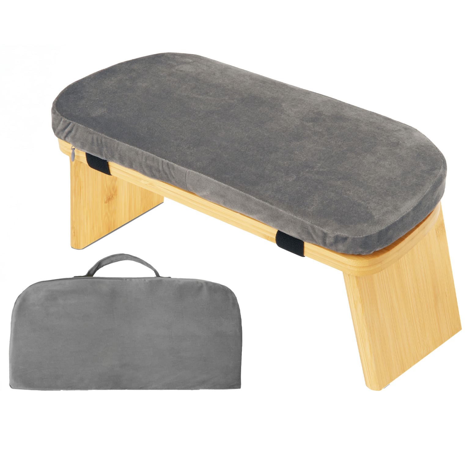 Grey Foldable Wooden Meditation Stool with Padded Cushion 45 × 21 cm