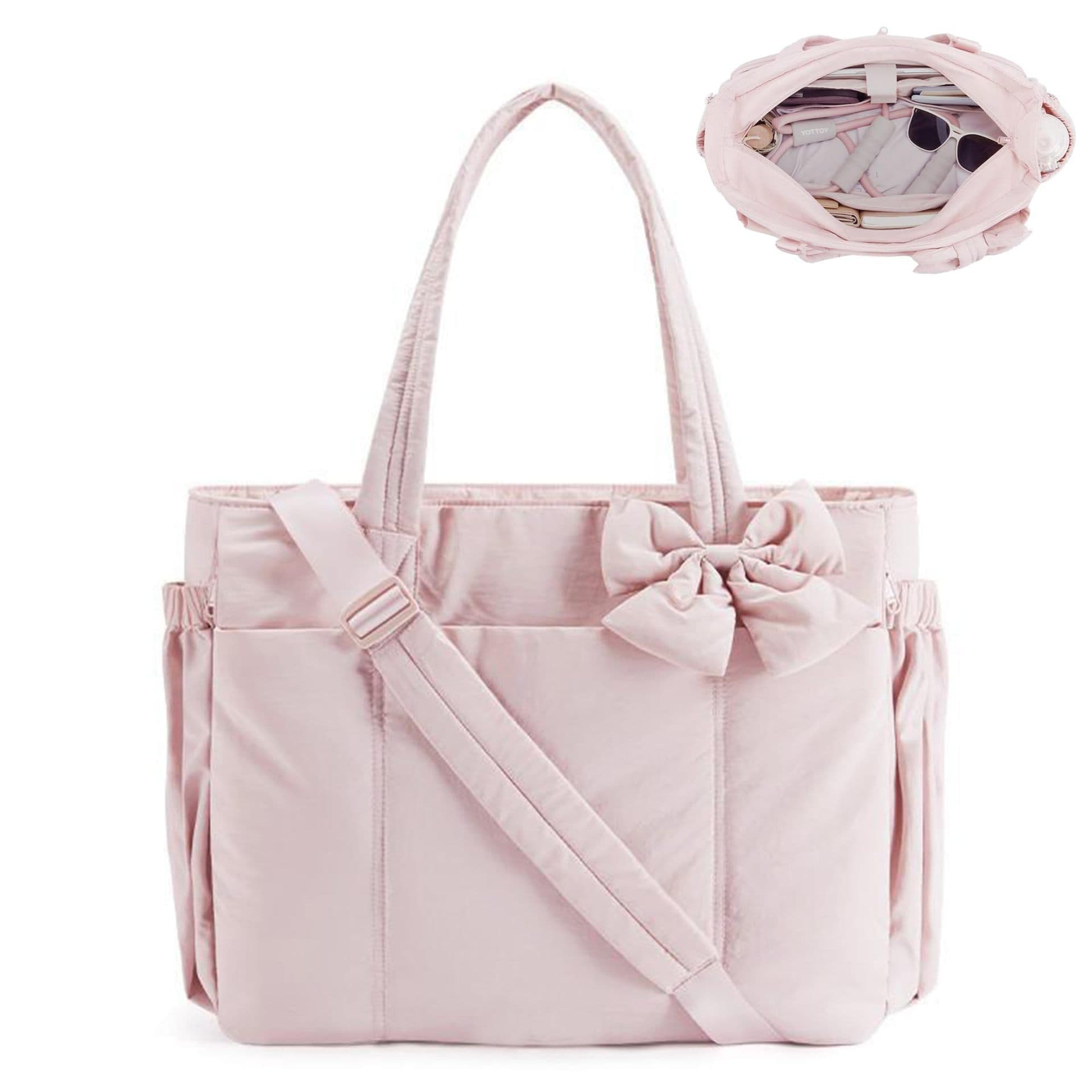 Pink Women's Quilted Puffer Tote Bag Large Capacity Lightweight - Pink Bag