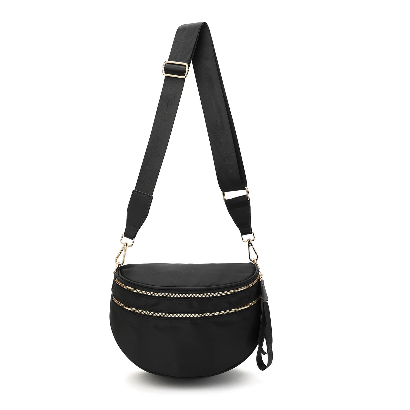 Black Women's Large Crescent Crossbody Bag Lightweight Oxford Cloth Shoulder