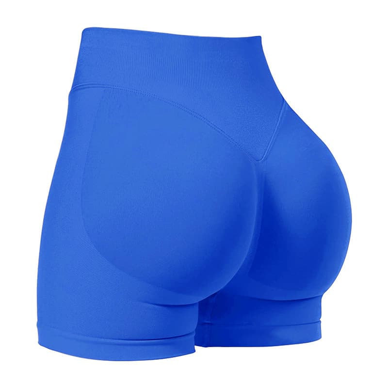 S Electric Blue High-Elastic Hip Yoga Shorts - Seamless Mid-Intensity