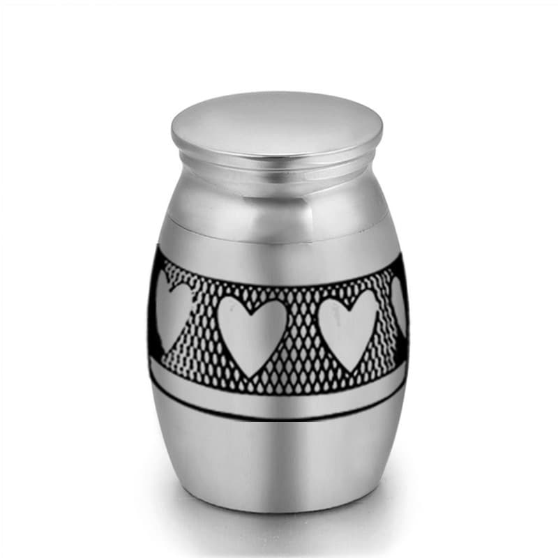 6-Pack 25x16mm Heart Pattern Mini Keepsake Urn - Steel Ashes Memento
