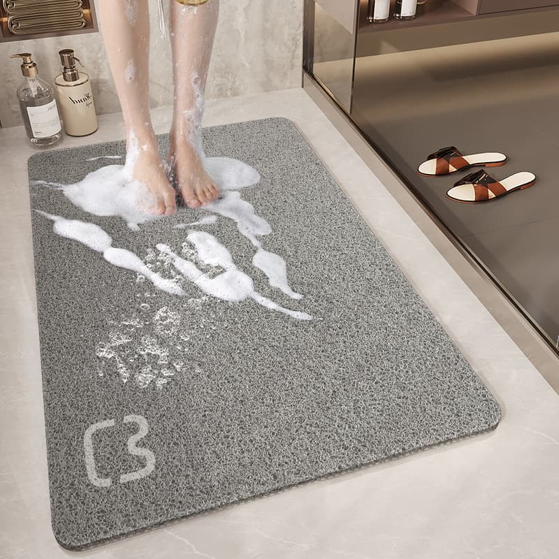 Grey Cat Head Design Loofah Texture Shower Mat (40 × 80 cm) - Non-Slip PVC