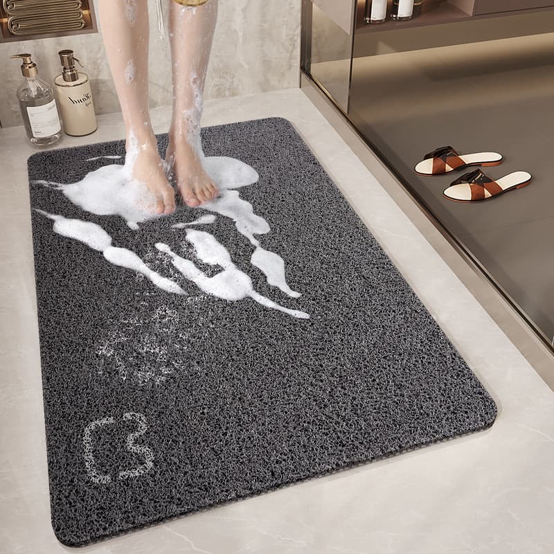 Black Cat Head Design Loofah Texture Shower Mat (50 × 80 cm) - Non-Slip PVC