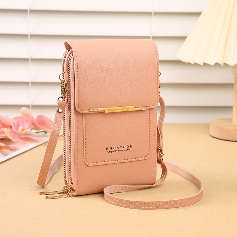 Light Pink Women's Mini PU Leather Crossbody Phone Bag (19 × 12 × 4 cm)