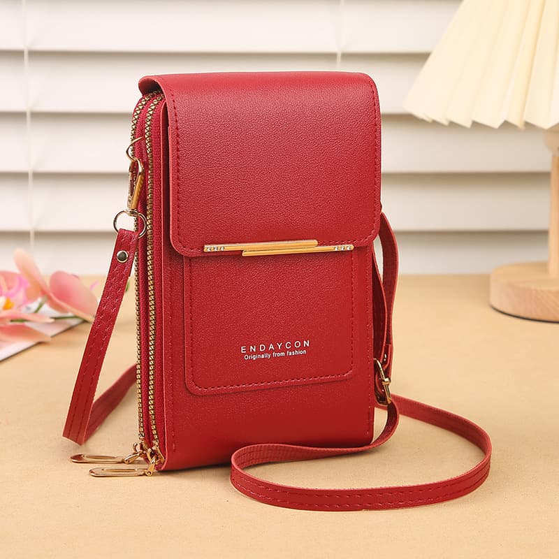 Red Women's Mini PU Leather Crossbody Phone Bag (19 × 12 × 4 cm) - Touch