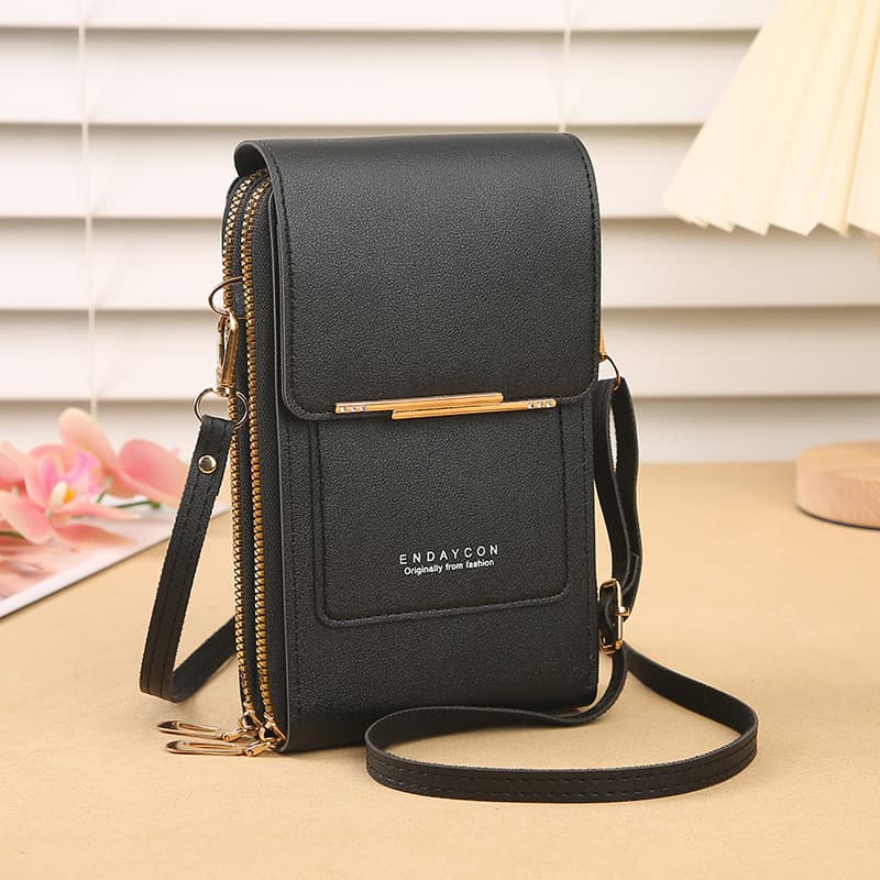 Black Women's Mini PU Leather Crossbody Phone Bag (19 × 12 × 4 cm) - Touch