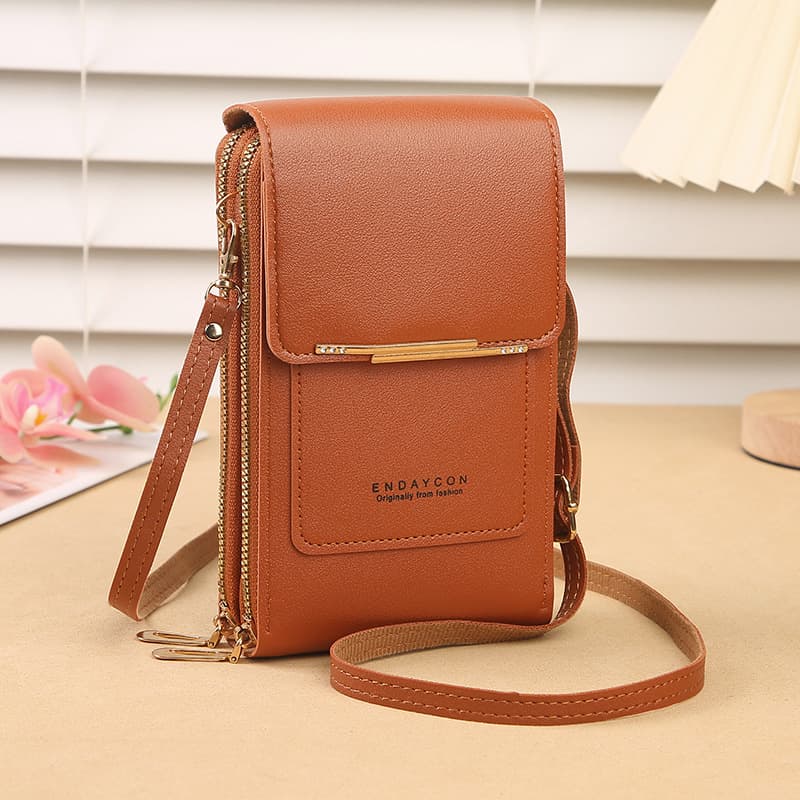 Brown Women's Mini PU Leather Crossbody Phone Bag (19 × 12 × 4 cm) - Touch