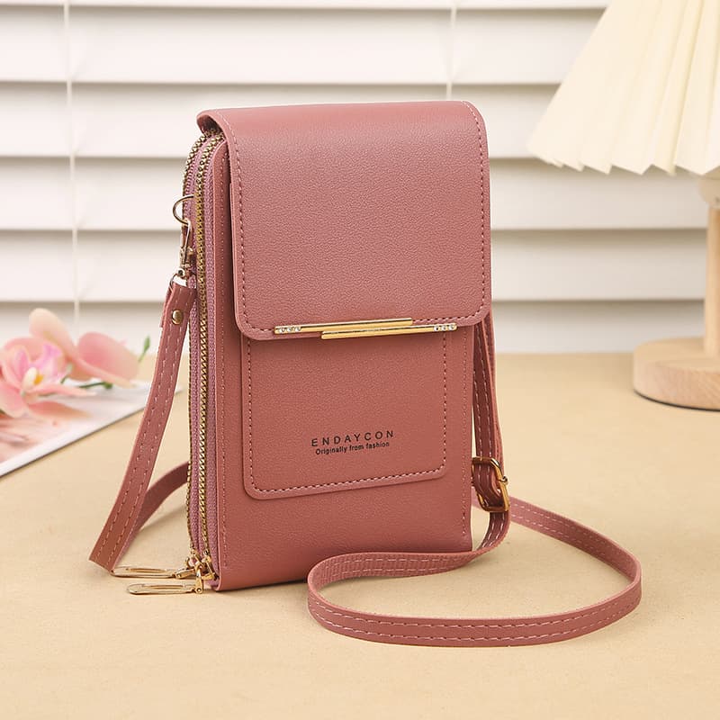 Dark Pink Women's Mini PU Leather Crossbody Phone Bag (19 × 12 × 4 cm)
