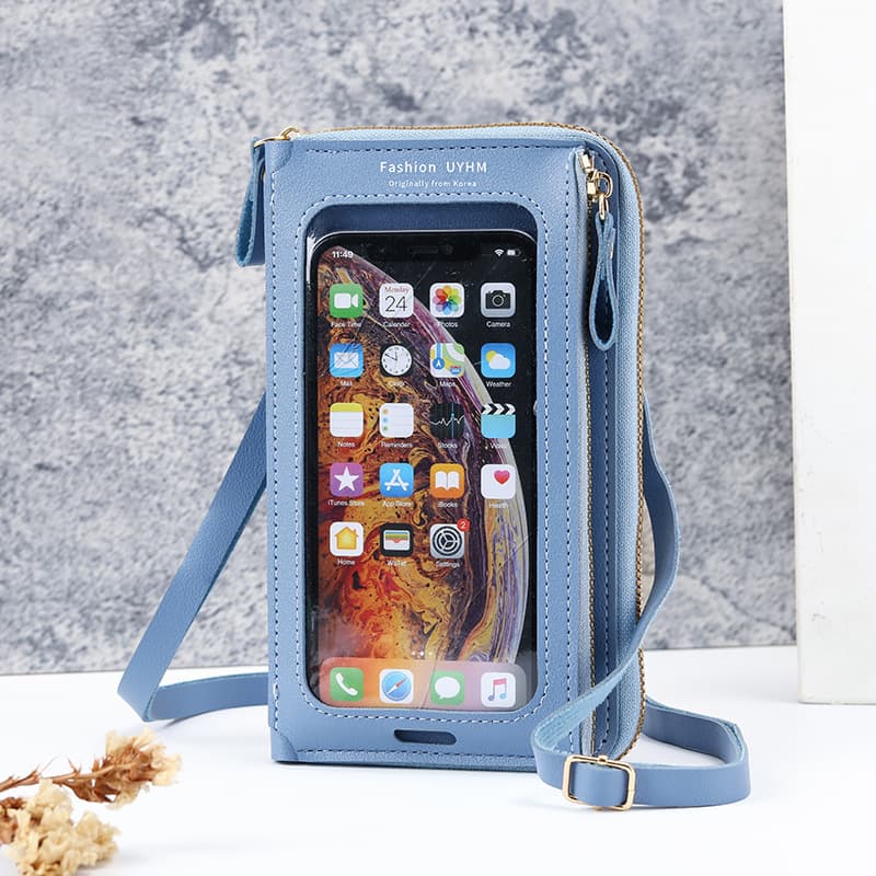 Two-Piece Blue Set Anti-Theft Touch Screen Mini Crossbody Phone - Blue Touch