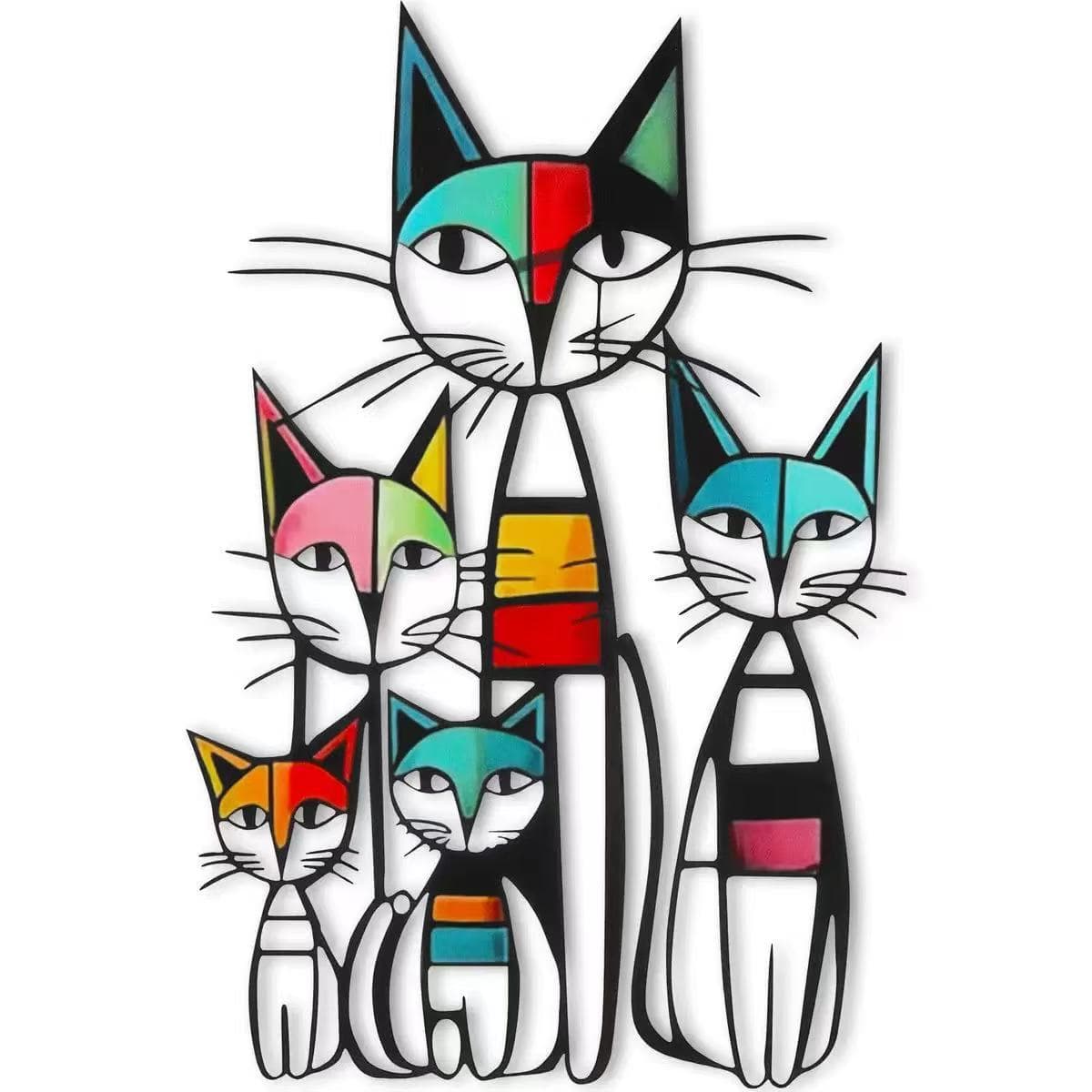 Cartoon Cat Iron Wall Decor (30 × 19.8 cm) - Metal Painted Iron Art Hanging