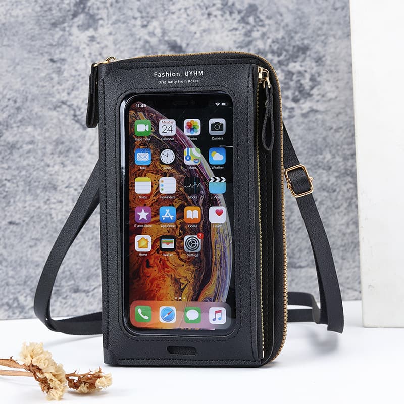 Two-Piece Black Set Anti-Theft Touch Screen Mini Crossbody - Black Touch