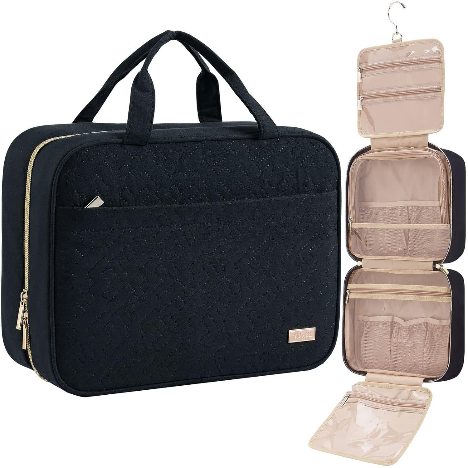 Black Large Capacity Hanging Toiletry Bag for Women (30.5 × 22.5 × 12 cm)