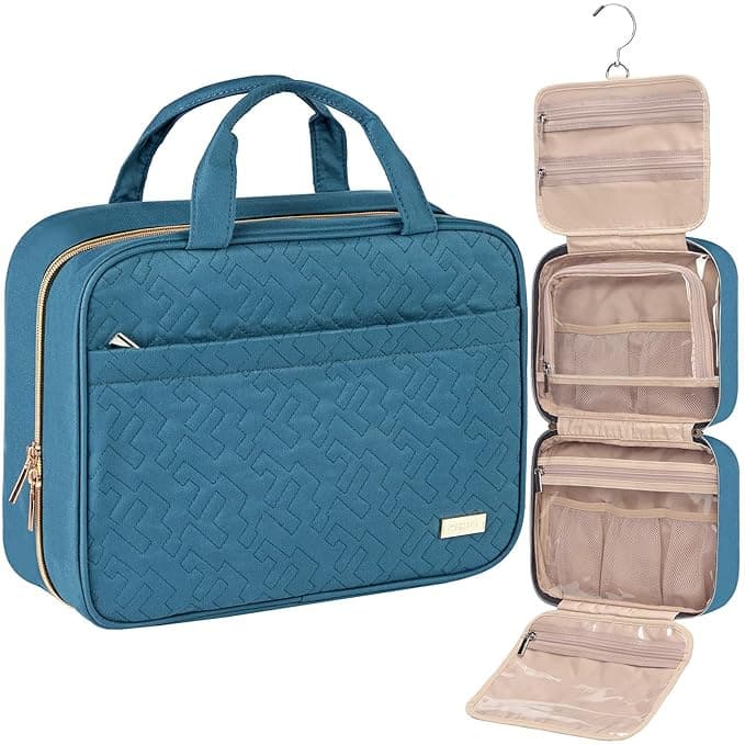 Light Blue Large Capacity Hanging Toiletry Bag for Women