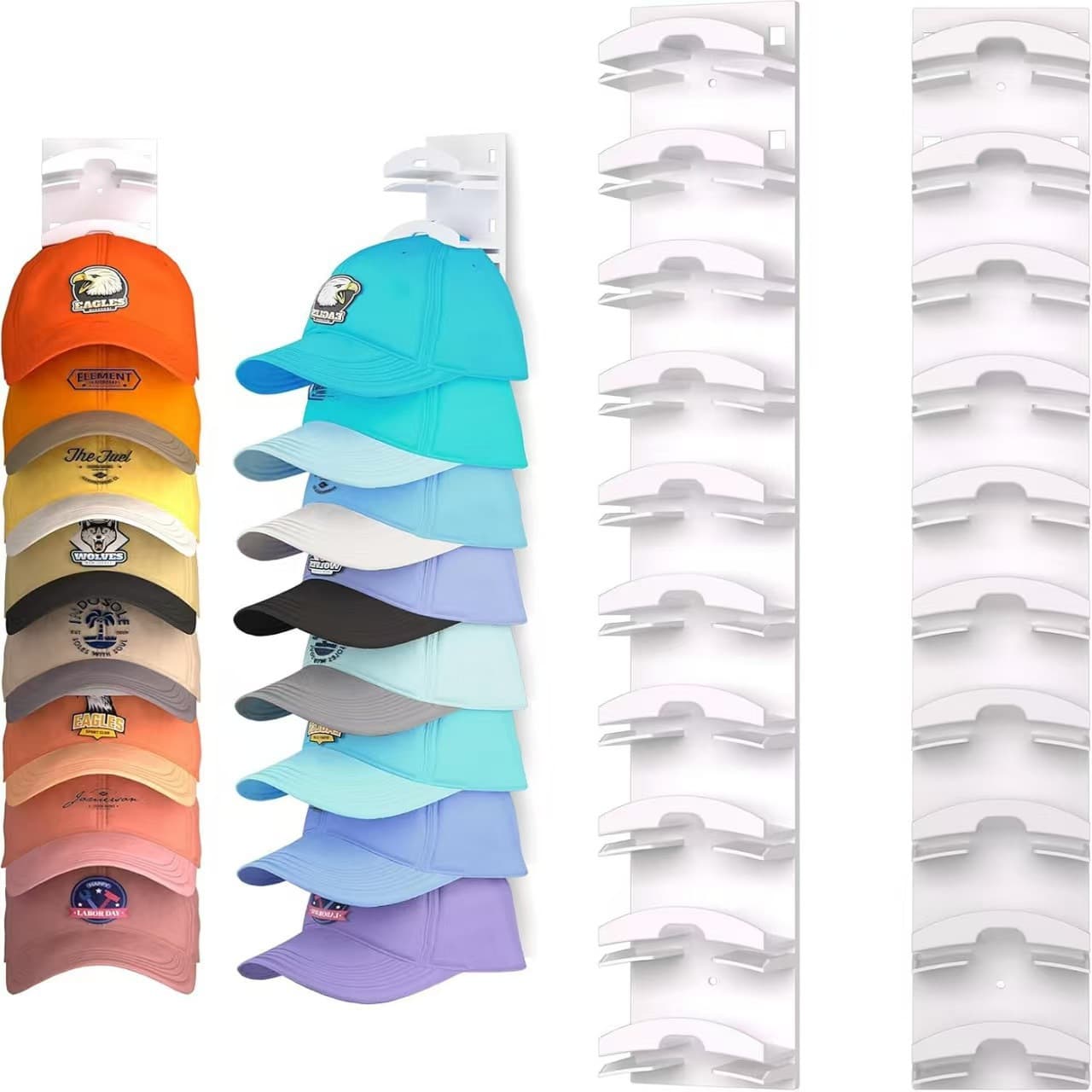 2-Pack 10-Tier White Wall-Mounted Hat Rack with Installation Accessories