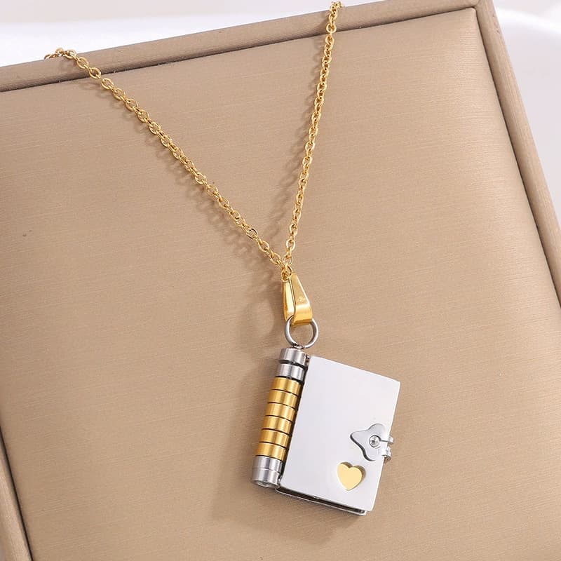 Gold-Silver Titanium Steel Fading-Resistant Envelope Locket - Gold Silver